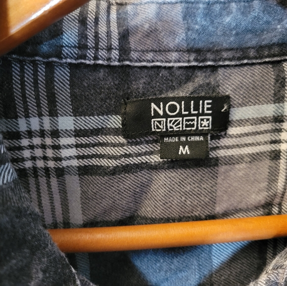 Nollie womens long sleeve flannel shirt, gray/wh checkers sz M flat buttons - Picture 3 of 4